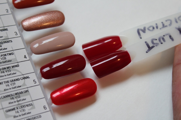 OPI Amore at the Grand Canal swatch comparison